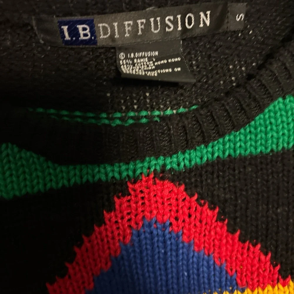 Vintage 80s/90s IB Diffusion multi colored striped/geometric oversized sweater - Picture 6 of 6